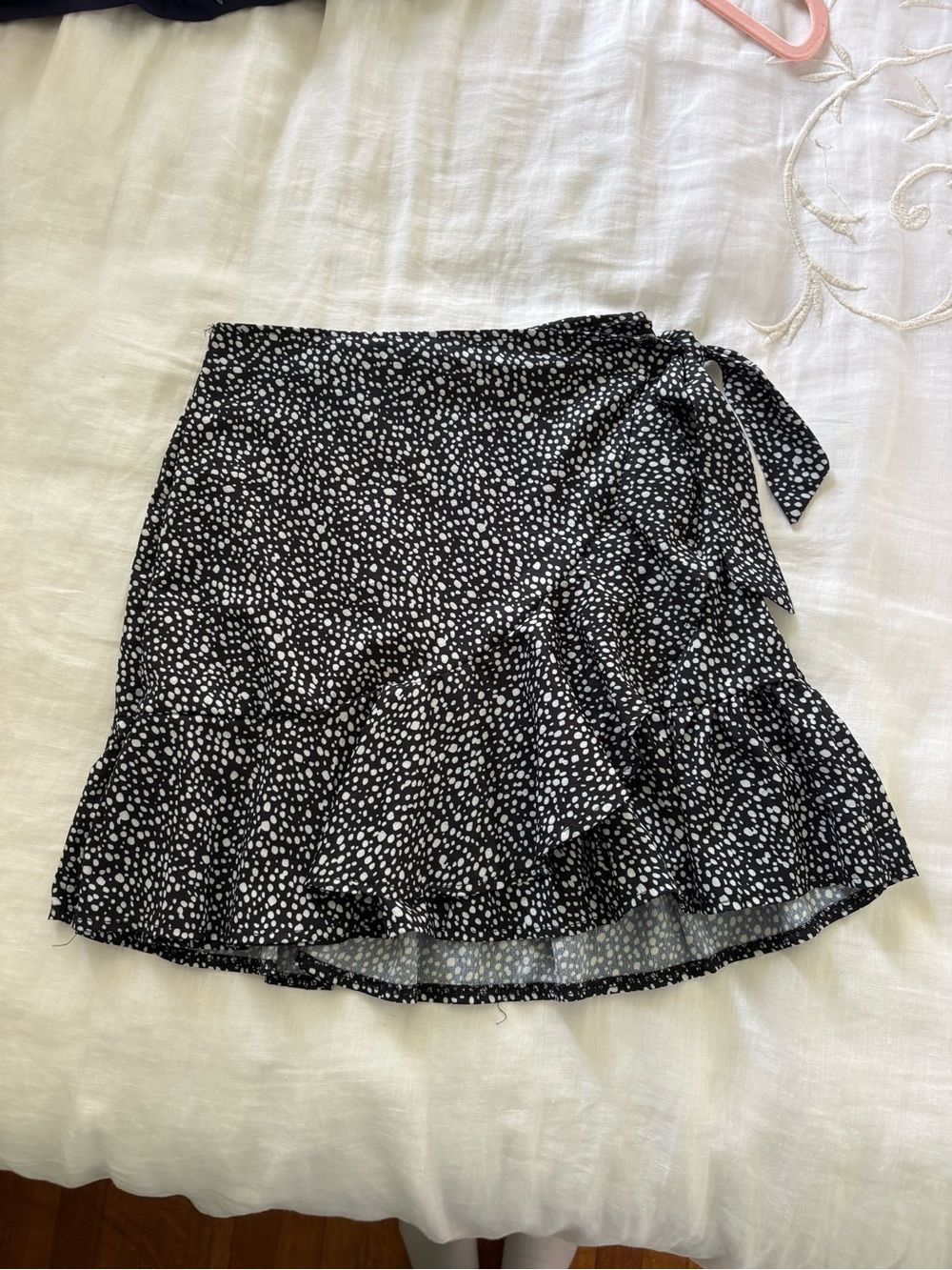 Black and White Dot Ruffle Wrap Skirt